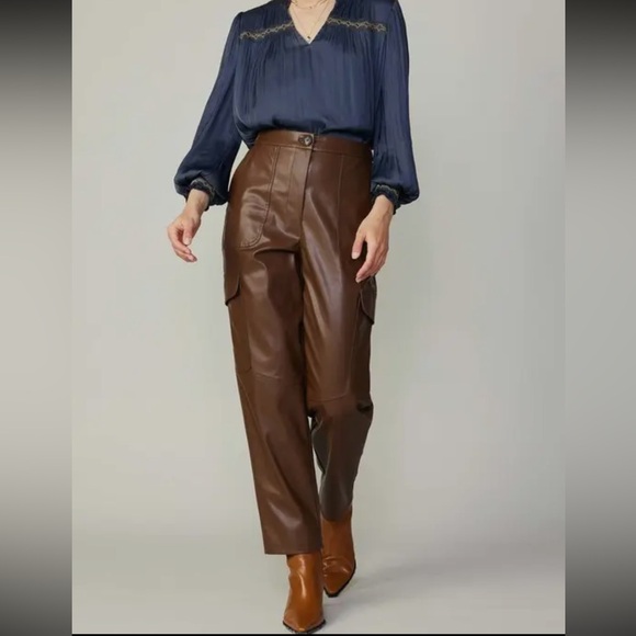 Current Air Pants - NWT Current Air Brown Chocolate Vegan Leather Cargo Pants Anthropologie Style